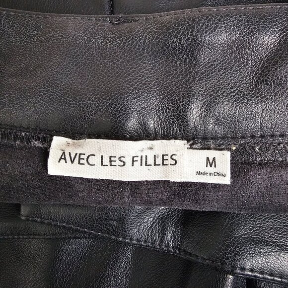 Avec Les Filles Faux Leather Pleated Wide Legs Pants High-Rise Black Women's‎ M - Picture 6 of 11